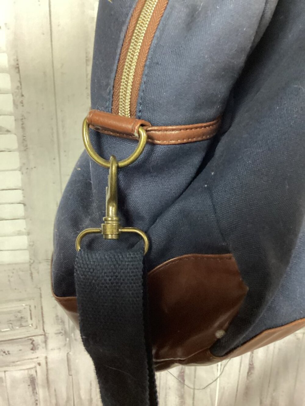 Ralph Lauren Navy Canvas Duffel with Brown Faux Leather Trim - Picture 8 of 16